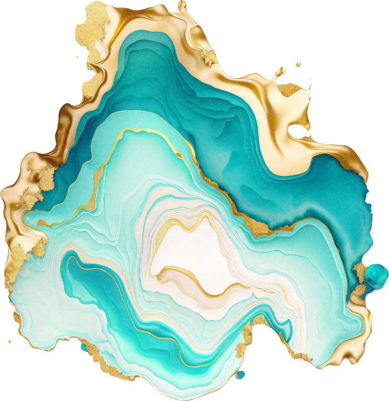 Cyan and gold ink art geode